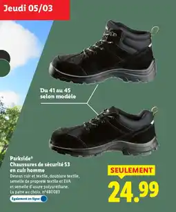 Lidl PARKSIDE Chaussures de sécurité S3 en cuir homme offre