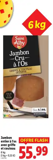 Lidl Jambon entier à l'os avec griffe et couteau offre