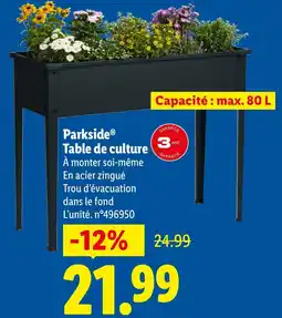 Lidl Parkside table de culture offre