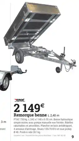 Espace emeraude ERDE Remorque benne offre