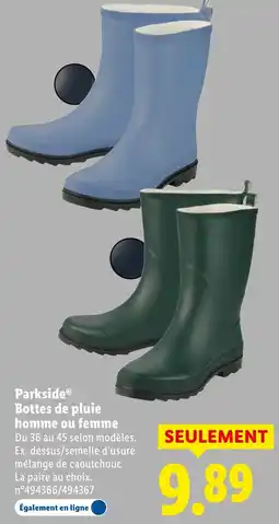 Lidl Parkside bottes de pluie homme ou femme offre