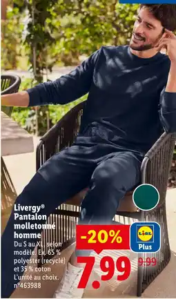Lidl Livergy pantalon molletonné homme offre