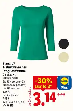 Lidl Esmara t-shirt manches longues femme du m au xl, offre