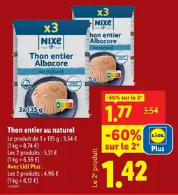 Lidl Thon entier au naturel offre