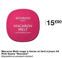 Monoprix Macaron melt rouge à lèvres et fard à joues 04 pink guava bourjois offre