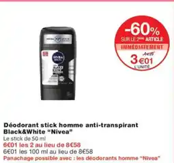 Monoprix Déodorant stick homme anti-transpirant black&white nivea offre