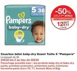 Monoprix Couches bébé baby-dry geant taille 5 pampers offre