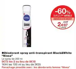 Monoprix Déodorant spray anti-transpirant black&white nivea offre