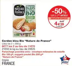 Monoprix Cordon bleu bio nature de france offre