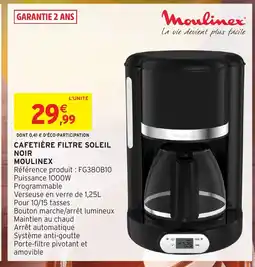 Intermarché Hyper MOULINEX Cafetière filtre soleil noir offre