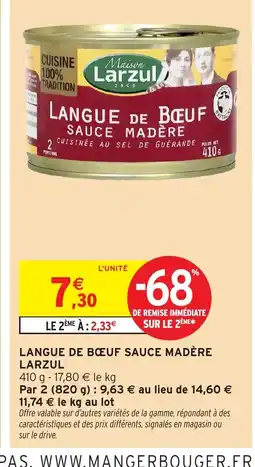 Intermarché Hyper LARZUL Langue de boeuf sauce madère offre