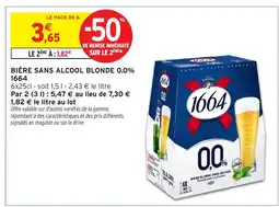 Intermarché Hyper 1664 Bière sans alcool blonde 0.0% offre