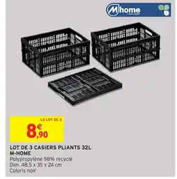 Intermarché Hyper Lot de 3 casiers pliants 32l m-home offre