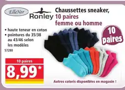 Norma ELLE NOR, RONLEY Chaussettes sneaker, 10 paires femme ou homme offre