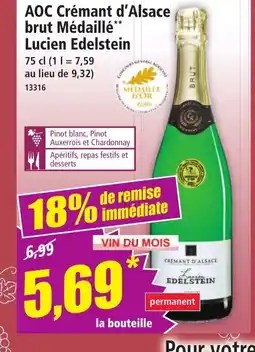 Norma LUCIEN EDELSTEIN AOC Crémant d'Alsace brut Médaillé offre