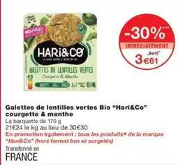 Monoprix Galettes de lentilles vertes bio hari&co courgette & menthe offre