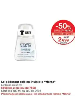 Monoprix Le dédorant roll-on invisible narta offre