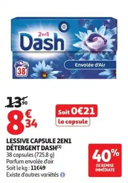 Auchan Lessive capsule 2en1 détergent dash offre