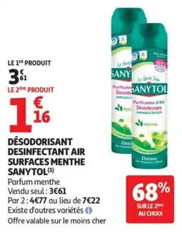 Auchan Désodorisant desinfectant air surfaces menthe sanytol offre