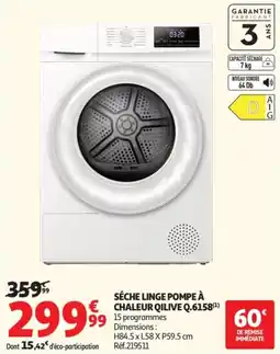 Auchan Séche linge pompe à chaleur qilive q.6158 offre
