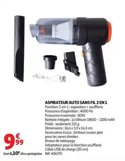 Auchan Aspirateur auto sans fil 2 en 1 offre