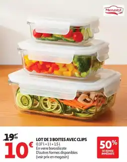 Auchan Lot de 3 boites avec clips offre