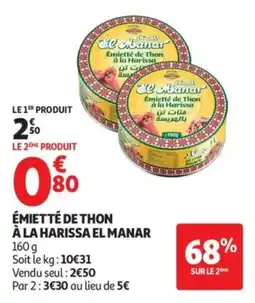 Auchan Émietté de thon à la harissa el manar offre