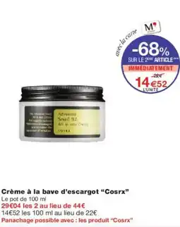 Monoprix Crème à la bave d'escargot cosrx offre