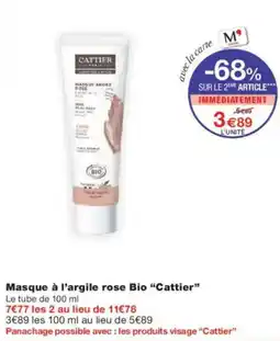 Monoprix Masque à l'argile rose Bio Cattier offre