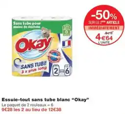 Monoprix Essuie-tout sans tube blanc okay Le paquet de 2 rouleaux = 6 offre
