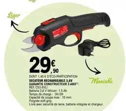 E.Leclerc SECATEUR RECHARGEABLE 3,6V offre
