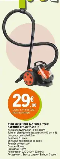 E.Leclerc ASPIRATEUR SANS SAC / HEPA 700W offre