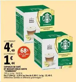 E.Leclerc CAPSULES DE CAFÉ BY NESCAFÉ DOLCE GUSTO 'STARBUCKS' offre