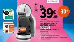 E.Leclerc PACK MACHINE À CAFÉ + 4 BOÎTES DE CAPSULES KRUPS offre