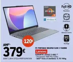 E.Leclerc PC PORTABLE IDEAPAD SLIM 3 15AMN8 offre