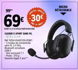 E.Leclerc CASQUE E-SPORT SANS FIL offre