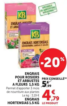 Super U Kb engrais pour rosiers et arbustes à fleurs 1.5 kg offre
