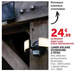Super U Lampe solaire extérieure 2 têtes offre