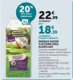 Super U Algoflash engrais gazon 3 actions 10 kg offre