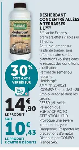 Hyper U Cajoline désherbant concentré allées & terrasses 1 l offre