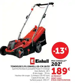 Hyper U Einhell tondeuse s.fil ge-cm 18/33 offre