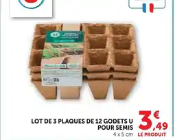 Hyper U U lot de 3 plaques de 12 godets pour semis offre
