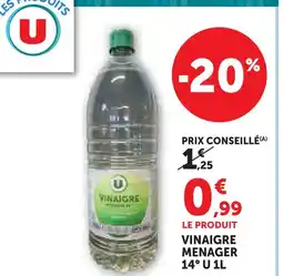 Hyper U U vinaigre ménager 14° 1l offre