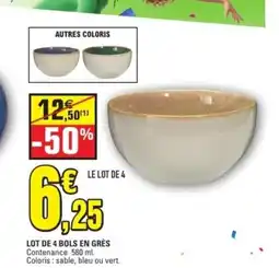 E.Leclerc Lot de 4 bols en grès offre