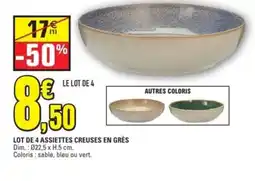E.Leclerc Lot de 4 assiettes creuses en grès offre