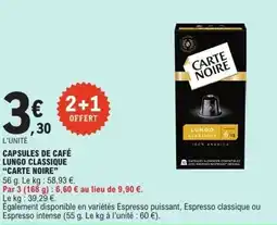 E.Leclerc CARTE NOIRE Capsules de café lungo classique offre