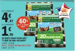 E.Leclerc L'ŒUF DE NOS VILLAGES 20 œufs frais plein air offre