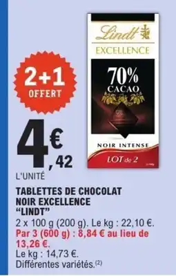 E.Leclerc LINDT Tablettes de chocolat noir intense offre