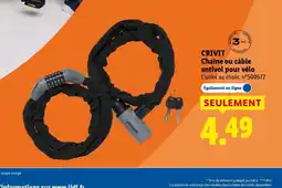 Lidl CRIVIT Chaîne ou câble antivol pour vélo offre