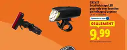 Lidl CRIVIT Set d'éclairage LED pour vélo avec fonction de freinage d'urgence offre